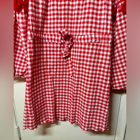 NWT Misa Los Angeles Lissbeth Red White Gingham Plaid Mini Boho Fringe Dress M - Picture 10 of 16